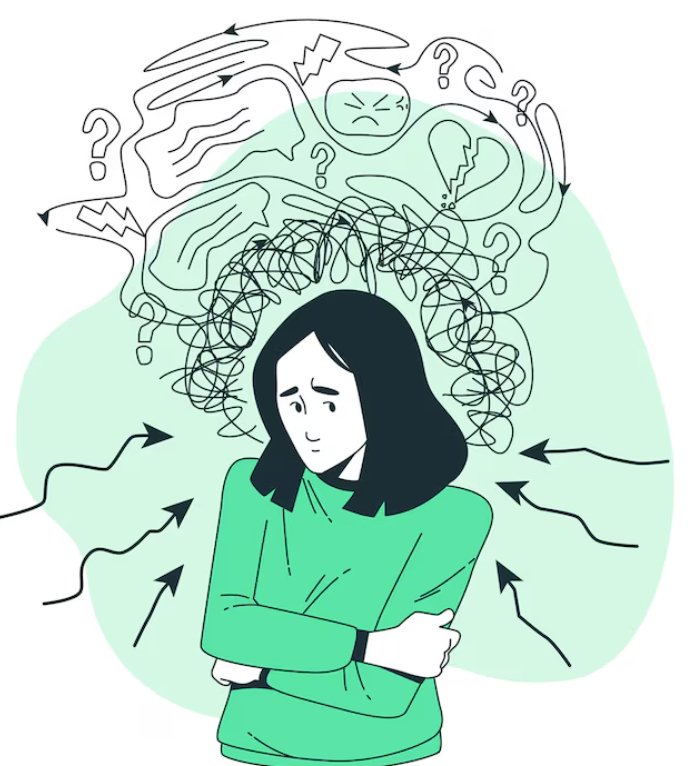 ilustración de ansiedad Ilustración de Persona sola afectada por síntomas y expresión de ansiedad