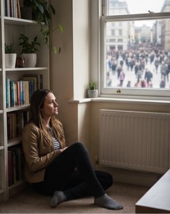 Person with agoraphobia avoiding leaving home, anxiety, treatment