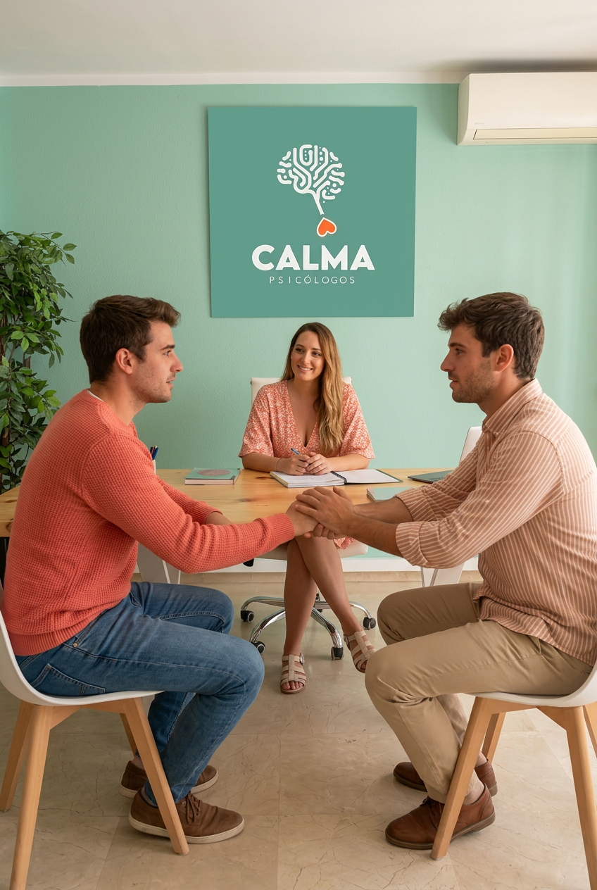 Gay couple learning to manage arguments better at Calma Psicólogos