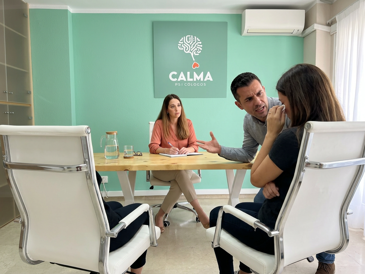 Couple arguing in front of the psychologist in therapy in Fuengirola at Calma Psicólogos
