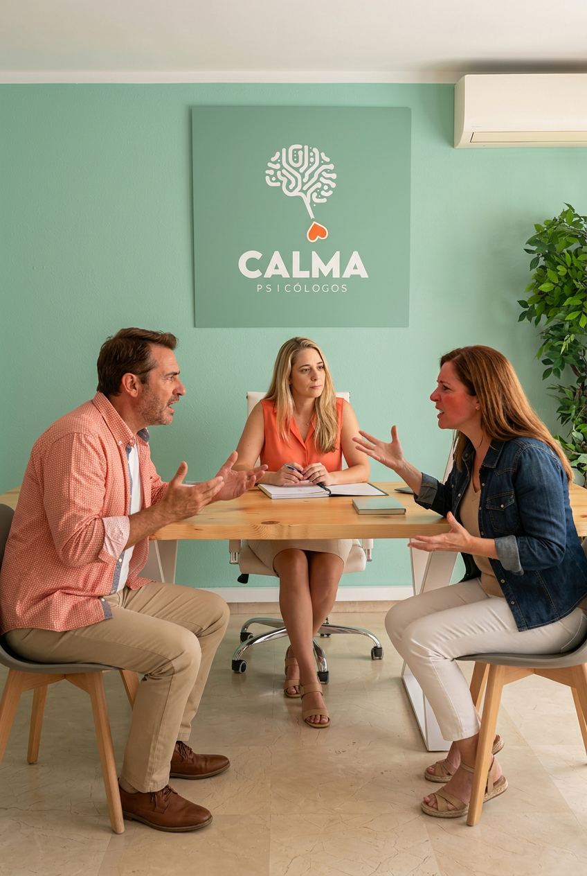 Couple managing a discussion in therapy in Fuengirola<br />