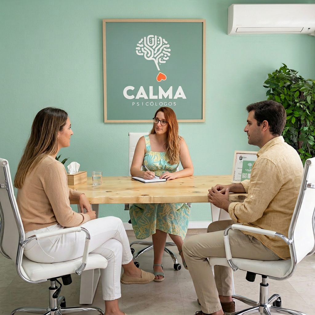 Pareja creando acuerdo econ&oacute;mico en terapia de pareja<br />en Fuengirola