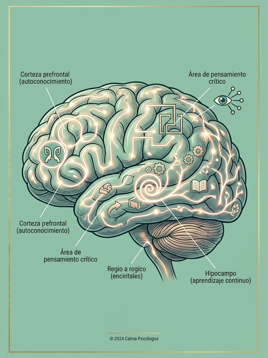 Cerebro humano conectado mediante redes neuronales representando la metacognici&oacute;n.
