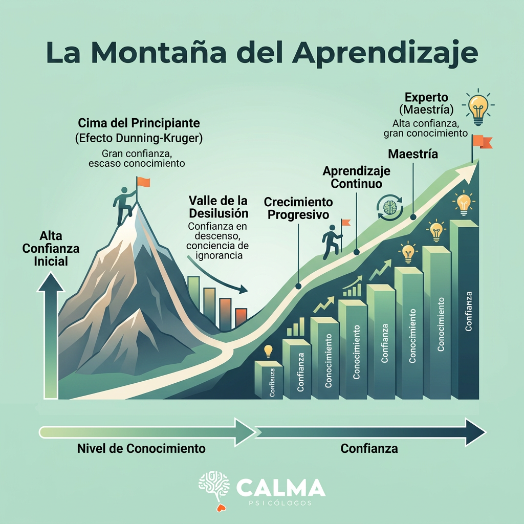 Escalera de aprendizaje representando el efecto Dunning-Kruger y la evoluci&oacute;n del conocimiento.